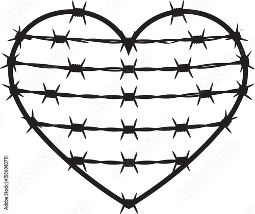 Black Barbed Heart Silhouette Vector – Dark Love Concept Art Illustration