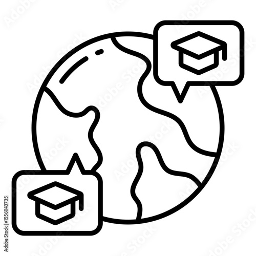 Conceptual line design icon of global education chatting
