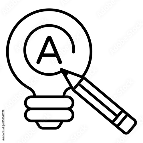 Pencil with lightbulb, line design of writing idea icon