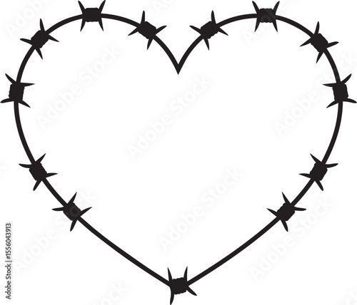 Black Barbed Heart Silhouette Vector – Dark Love Concept Art Illustration