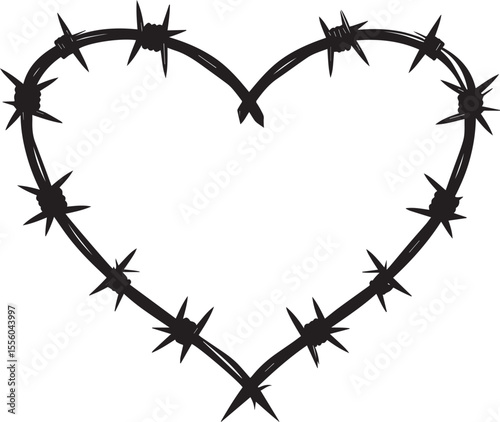 Black Barbed Heart Silhouette Vector – Dark Love Concept Art Illustration