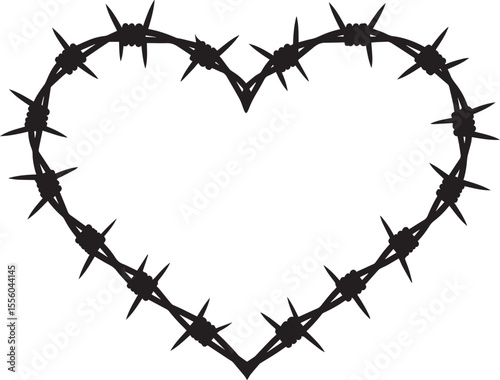 Black Barbed Heart Silhouette Vector – Dark Love Concept Art Illustration