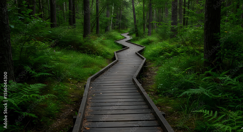 Obraz premium Wooden Path in the Forest