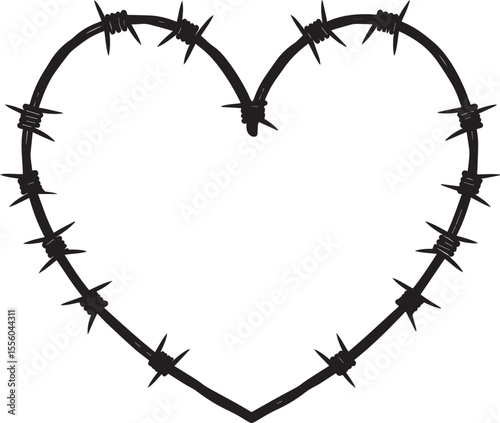 Black Barbed Heart Silhouette Vector – Dark Love Concept Art Illustration