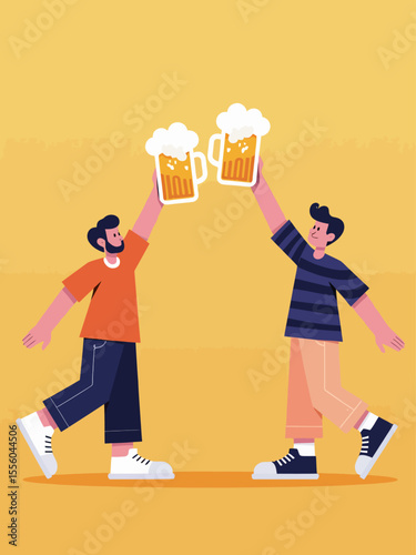  Two people holding up two glasses of beer