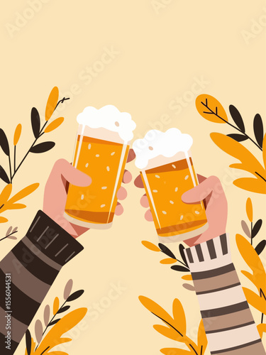  Two people holding up two glasses of beer
