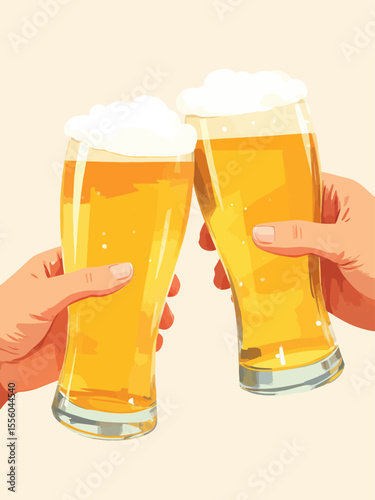  Two people holding up two glasses of beer