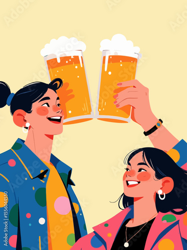  Two people holding up two glasses of beer