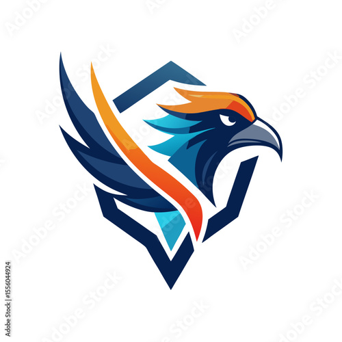 Modern eagle head emblem with geometric shield and dynamic wings