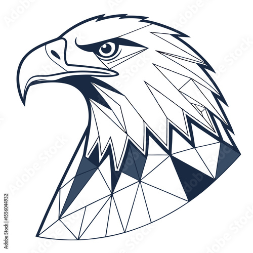 Geometric eagle head profile with dark blue accents and sharp lines