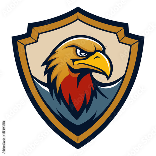 Fierce eagle head emblem on a shield with a determined expression