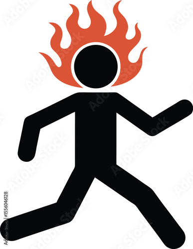 Emergency Fire Symbol Icon – Person on Fire Running Pictogram for Safety Sign, Hazard Alert, Evacuation Warning, Vector Illustration