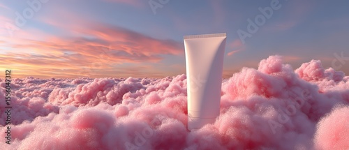 White Cosmetic Tube Surrounded by Soft Pink Clouds during Sunset