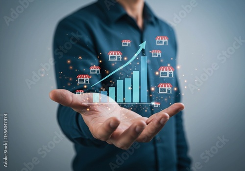 businessman touching virtual screen