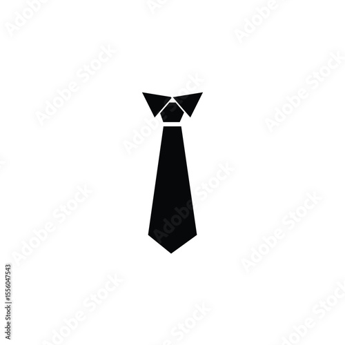 Minimalist black necktie icon with a collar design on a white background, ideal for business, corporate identity, dress code, or professional attire themes in print or digital design.