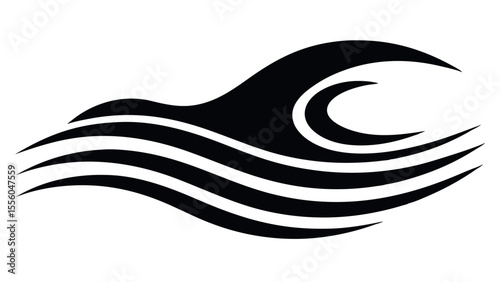 Silhouette Vector Illustration of Splashing Water Waves on White Background – Bold Minimal Design