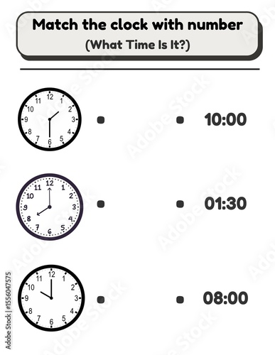 Matching Practice with clock and number for children