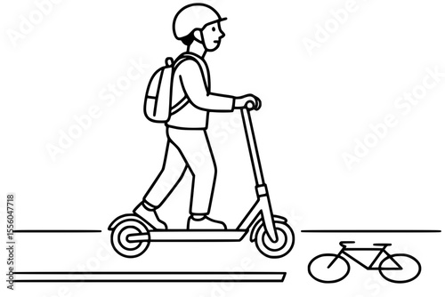 Urban Commute on Electric Scooter – Vector Illustration