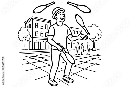 Vector Street Performer Juggling in Urban Setting