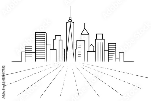 Perspective Urban Skyline Vector