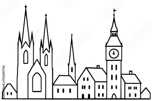 Vector Illustration of Gothic City Skyline at Night
