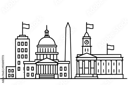 Vector Illustration of Capital City Skyline with Government Buildings