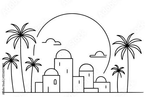 Desert Skyline at Sunset Vector Illustration