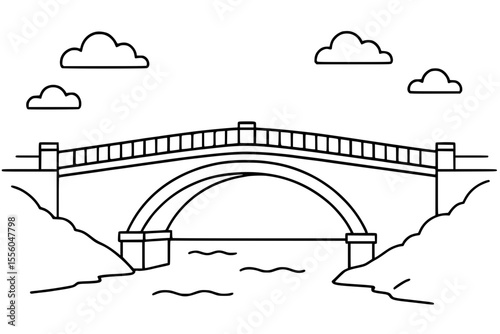 Rebuilt Bridge Over River Vector Illustration