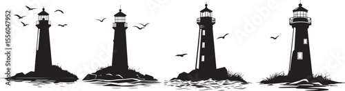 Set of a lighthouse, vector silhouette.