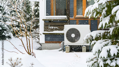 outdoor heatpump covered in snow