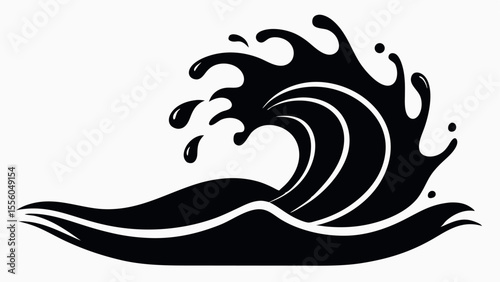 Silhouette Vector Illustration of Splashing Water Waves on White Background – Bold Minimal Design