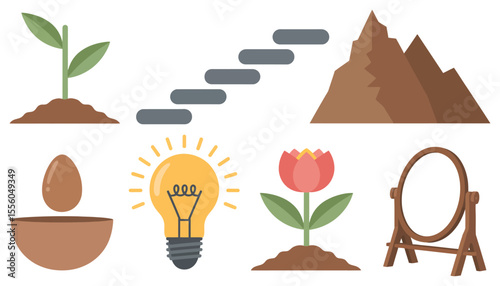 Four seasons vector illustration with eco-friendly lightbulb plants and green leaf technology for environmental growth concept