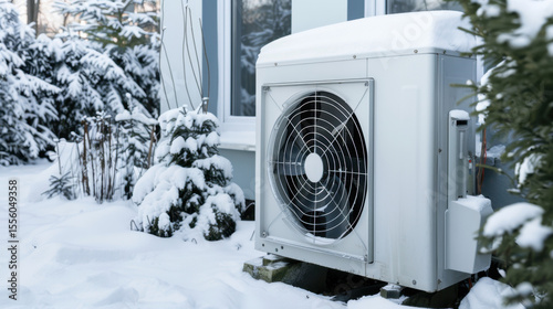 outdoor heatpump covered in snow
