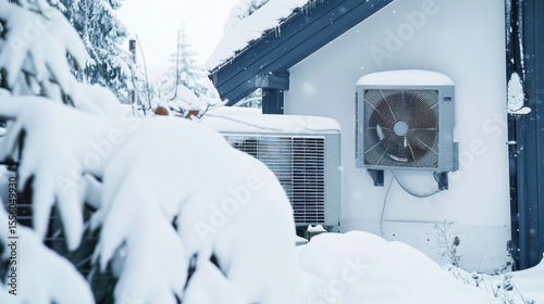 outdoor heatpump covered in snow