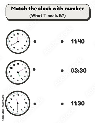 Matching Practice with clock and number for children