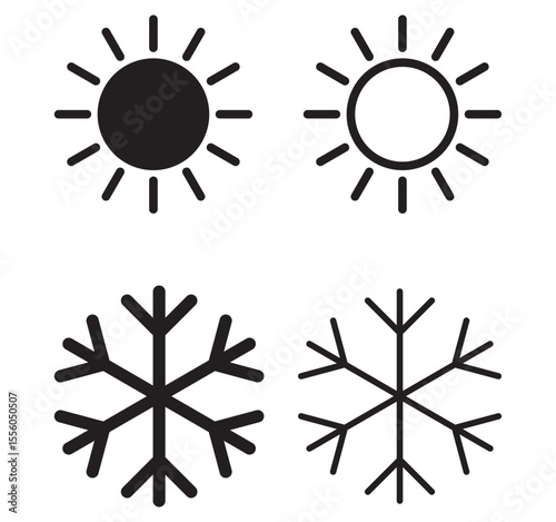 Hot or cold icon. Sun and snowflake icon. Hot or cold icon. Sun and snowflake solid and line icon. vector collection. eps file.