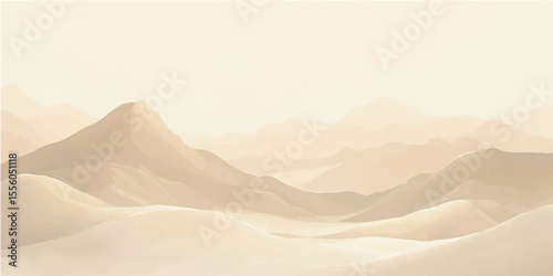 Gentle Sand Colored Mountains with Foggy Layered Depth Illustration

