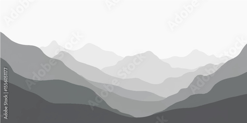 Abstract Winter Fog Mountain Landscape with Monochrome Tone Gradients


