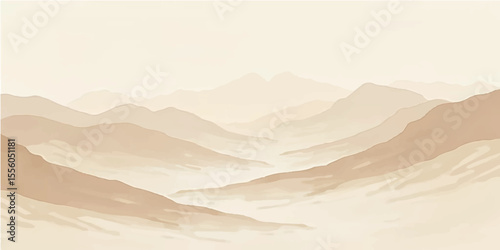 Warm Horizon Landscape Illustration with Calm Layered Hill Silhouettes

