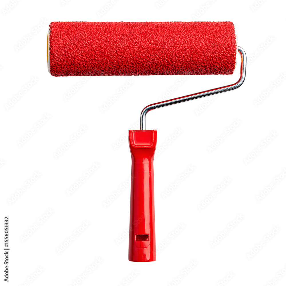 Fototapeta premium Red Paint Roller: A vibrant red paint roller with a textured sleeve and sturdy handle, ready for a fresh coat.