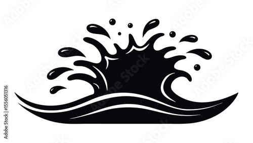 Silhouette Vector Illustration of Splashing Water Waves on White Background – Bold Minimal Design