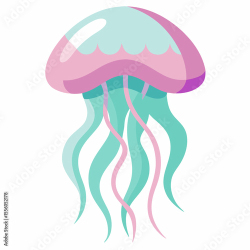 cartoon jellyfish vector illustration, animal, isolated on white background