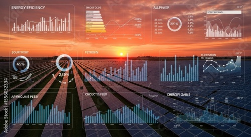 Analysis of Solar Energy Production and Efficiency With Advanced Data Visualization Techniques During Sunset Over a Vast Solar Farm