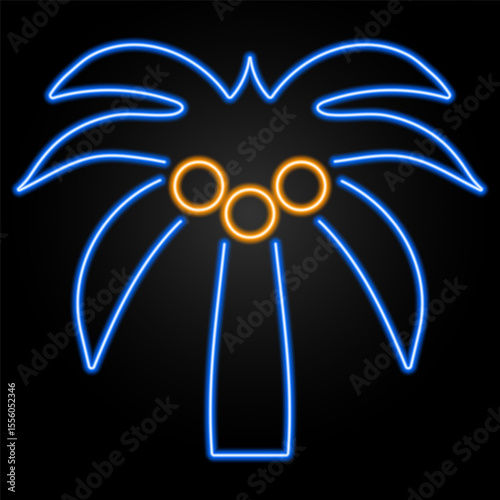 palm tree neon sign, modern glowing banner design, colorful modern design trend on black background. Vector illustration.