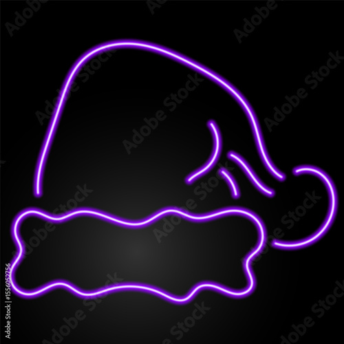 santa hat neon sign, modern glowing banner design, colorful modern design trends on black background. Vector illustration.