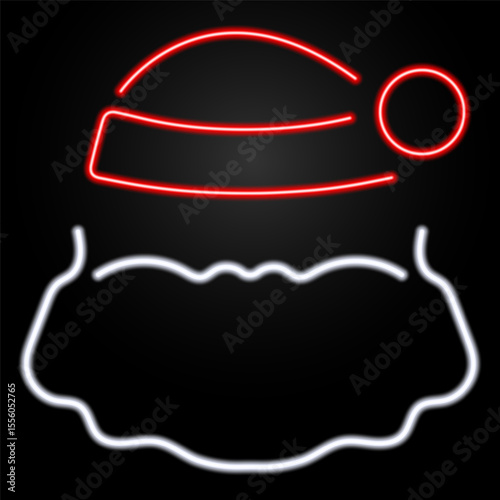 santa hat neon sign, modern glowing banner design, colorful modern design trends on black background. Vector illustration.