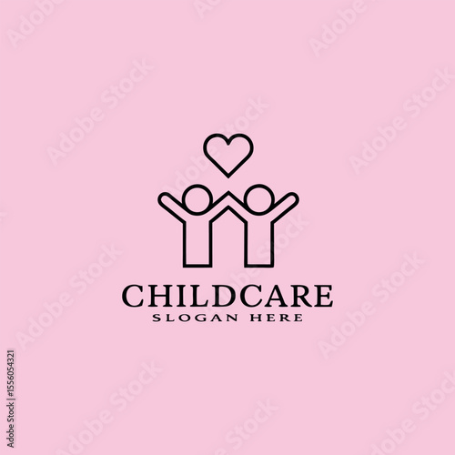 Childcare vector logo featuring institution of caring and protecting children with warmth and playful nature