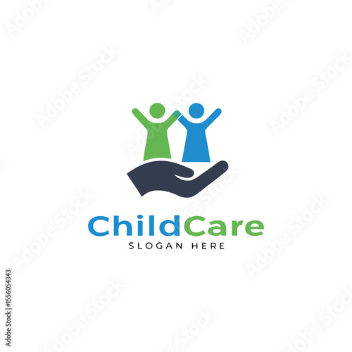 Childcare vector logo featuring institution of caring and protecting children with warmth and playful nature