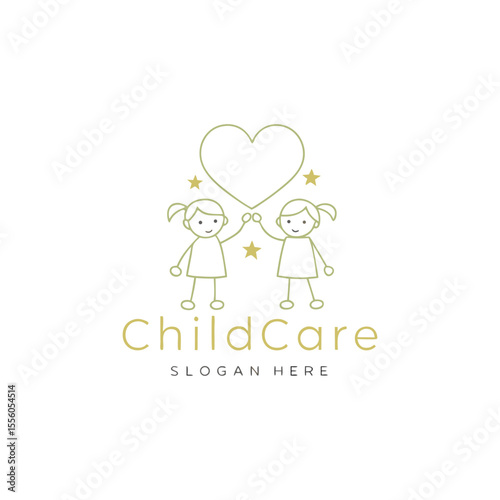 Childcare vector logo featuring institution of caring and protecting children with warmth and playful nature