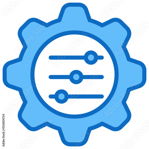 Content Settings Blue Fill Outline Style Icon - Gear with sliders, indicating customization or adjustment of digital media or content preferences